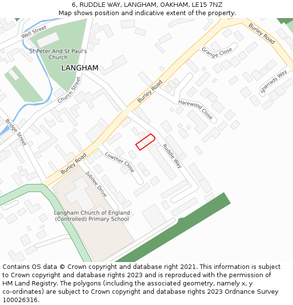 6, RUDDLE WAY, LANGHAM, OAKHAM, LE15 7NZ: Location map and indicative extent of plot