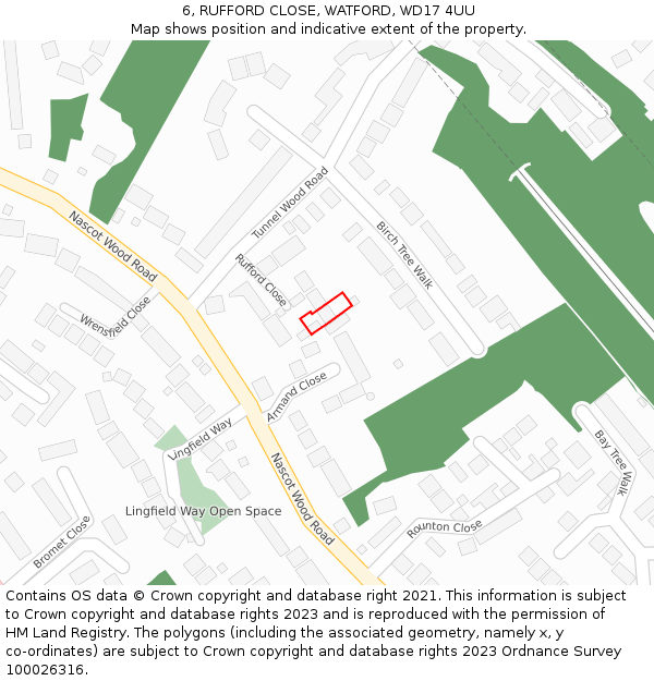 6, RUFFORD CLOSE, WATFORD, WD17 4UU: Location map and indicative extent of plot