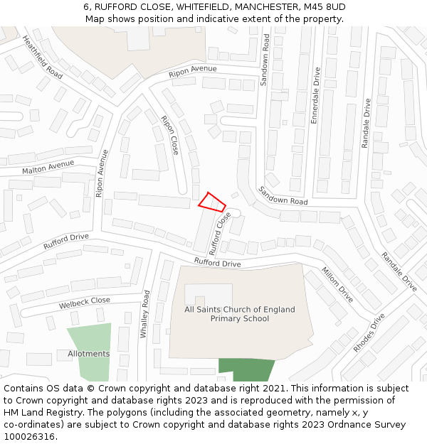 6, RUFFORD CLOSE, WHITEFIELD, MANCHESTER, M45 8UD: Location map and indicative extent of plot