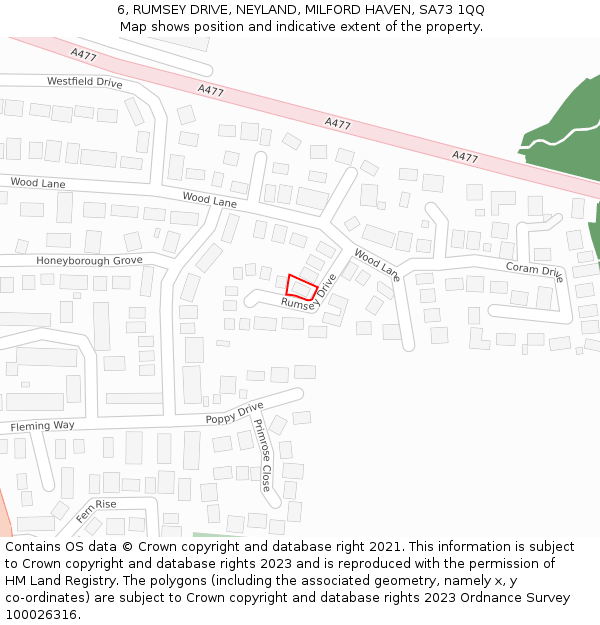 6, RUMSEY DRIVE, NEYLAND, MILFORD HAVEN, SA73 1QQ: Location map and indicative extent of plot