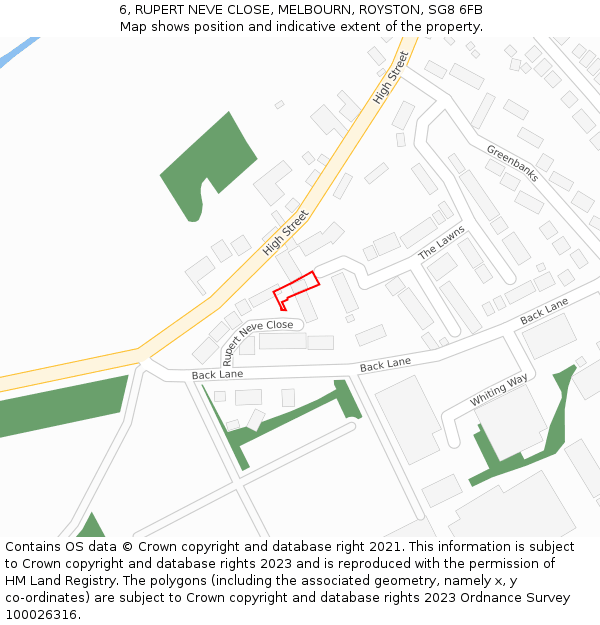 6, RUPERT NEVE CLOSE, MELBOURN, ROYSTON, SG8 6FB: Location map and indicative extent of plot