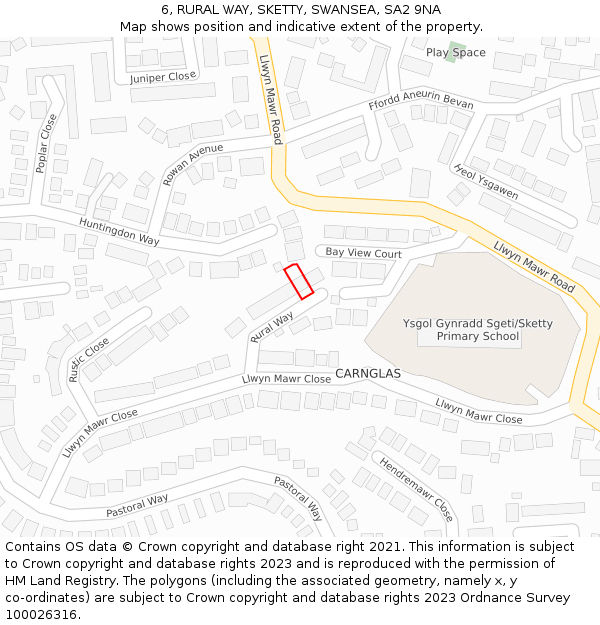 6, RURAL WAY, SKETTY, SWANSEA, SA2 9NA: Location map and indicative extent of plot