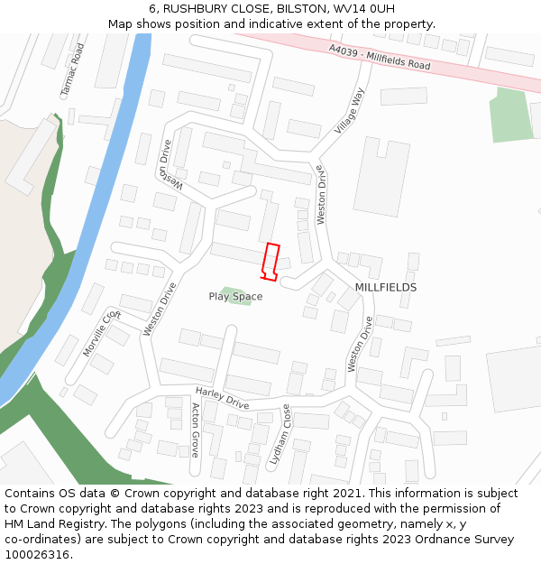 6, RUSHBURY CLOSE, BILSTON, WV14 0UH: Location map and indicative extent of plot