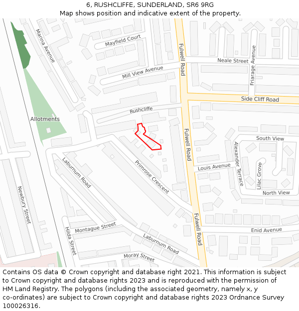 6, RUSHCLIFFE, SUNDERLAND, SR6 9RG: Location map and indicative extent of plot