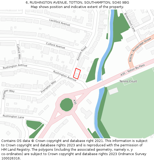 6, RUSHINGTON AVENUE, TOTTON, SOUTHAMPTON, SO40 9BG: Location map and indicative extent of plot