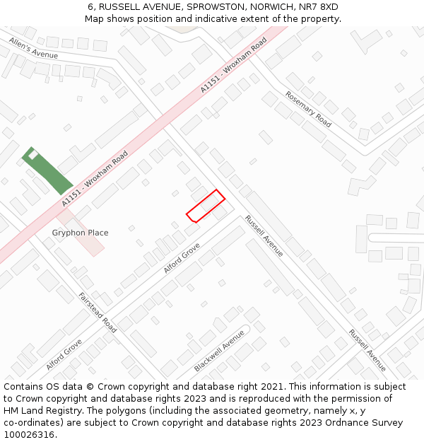 6, RUSSELL AVENUE, SPROWSTON, NORWICH, NR7 8XD: Location map and indicative extent of plot