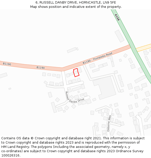 6, RUSSELL DANBY DRIVE, HORNCASTLE, LN9 5FE: Location map and indicative extent of plot