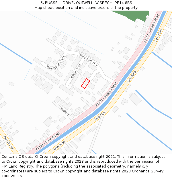 6, RUSSELL DRIVE, OUTWELL, WISBECH, PE14 8RS: Location map and indicative extent of plot