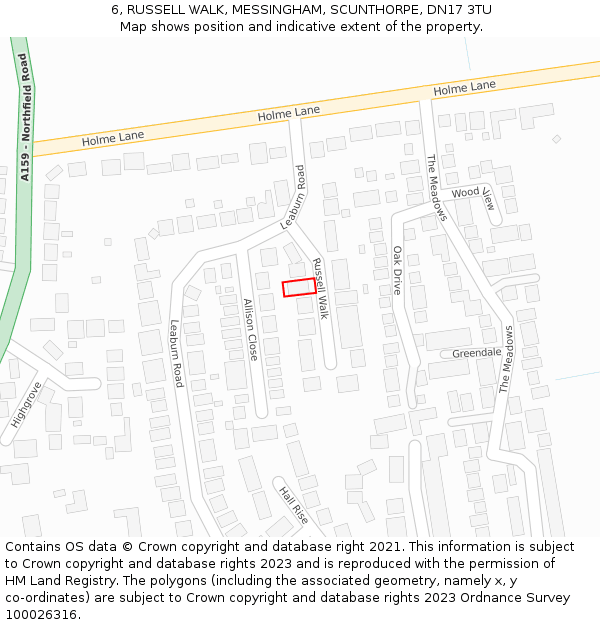 6, RUSSELL WALK, MESSINGHAM, SCUNTHORPE, DN17 3TU: Location map and indicative extent of plot