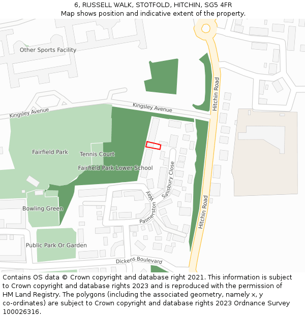 6, RUSSELL WALK, STOTFOLD, HITCHIN, SG5 4FR: Location map and indicative extent of plot