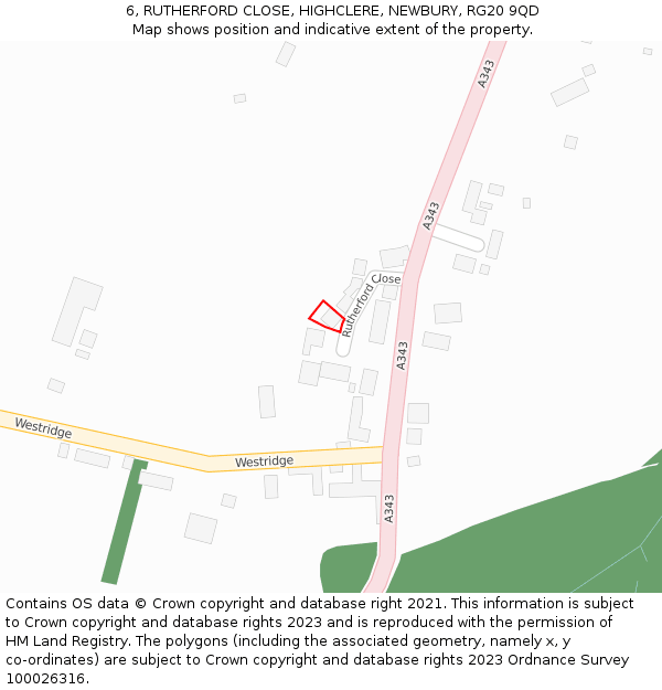 6, RUTHERFORD CLOSE, HIGHCLERE, NEWBURY, RG20 9QD: Location map and indicative extent of plot