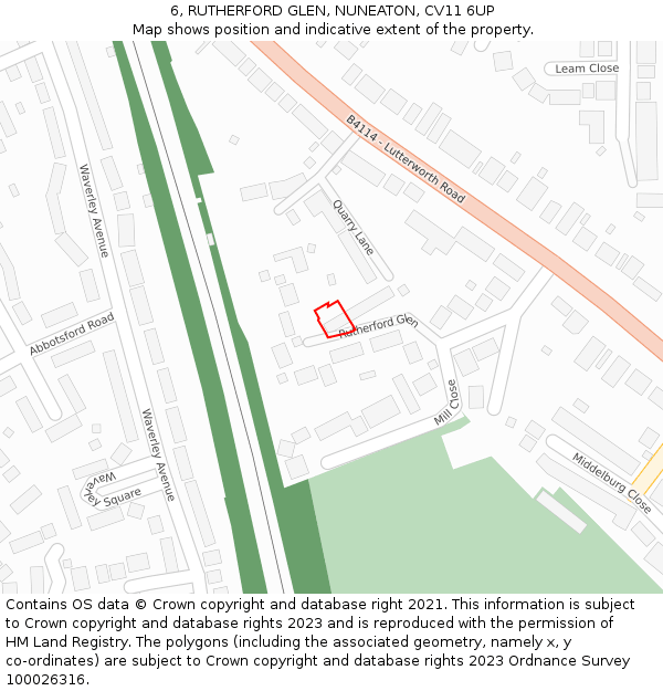 6, RUTHERFORD GLEN, NUNEATON, CV11 6UP: Location map and indicative extent of plot