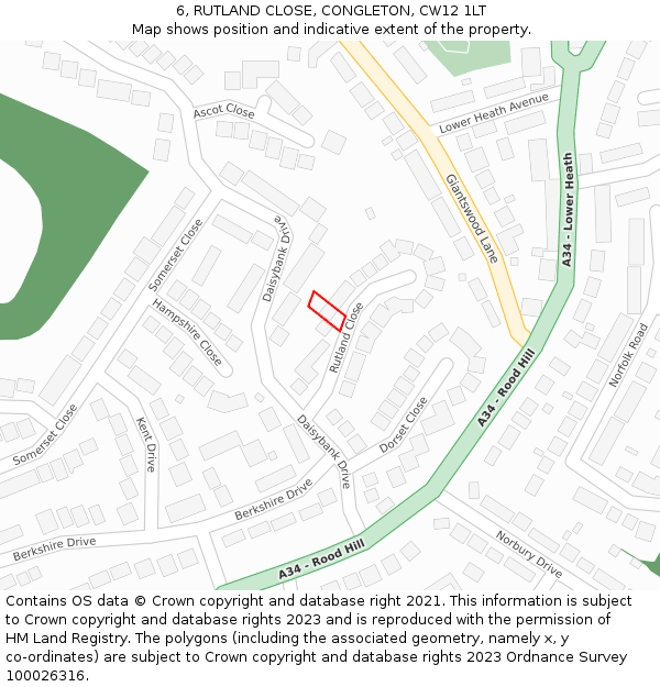 6, RUTLAND CLOSE, CONGLETON, CW12 1LT: Location map and indicative extent of plot