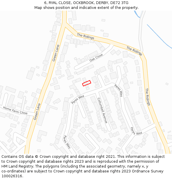 6, RYAL CLOSE, OCKBROOK, DERBY, DE72 3TG: Location map and indicative extent of plot