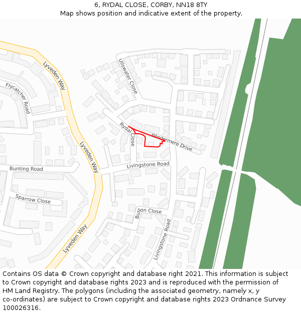 6, RYDAL CLOSE, CORBY, NN18 8TY: Location map and indicative extent of plot