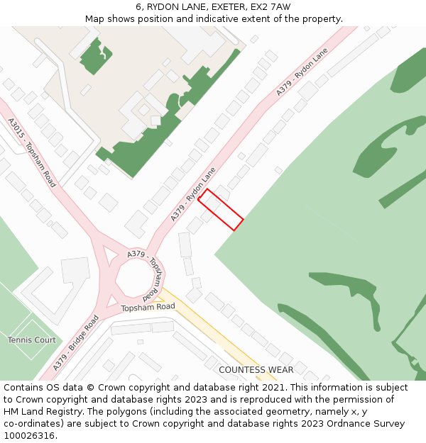 6, RYDON LANE, EXETER, EX2 7AW: Location map and indicative extent of plot