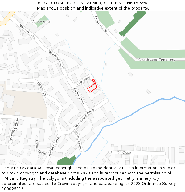 6, RYE CLOSE, BURTON LATIMER, KETTERING, NN15 5YW: Location map and indicative extent of plot