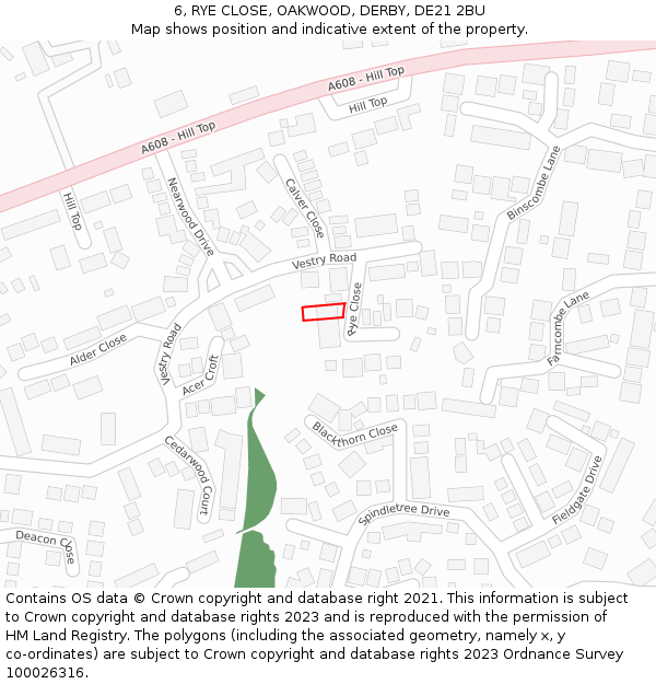 6, RYE CLOSE, OAKWOOD, DERBY, DE21 2BU: Location map and indicative extent of plot