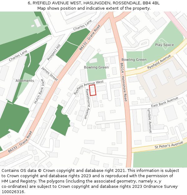 6, RYEFIELD AVENUE WEST, HASLINGDEN, ROSSENDALE, BB4 4BL: Location map and indicative extent of plot