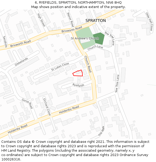 6, RYEFIELDS, SPRATTON, NORTHAMPTON, NN6 8HQ: Location map and indicative extent of plot