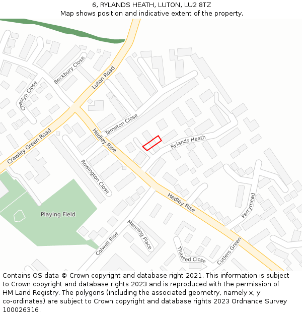 6, RYLANDS HEATH, LUTON, LU2 8TZ: Location map and indicative extent of plot