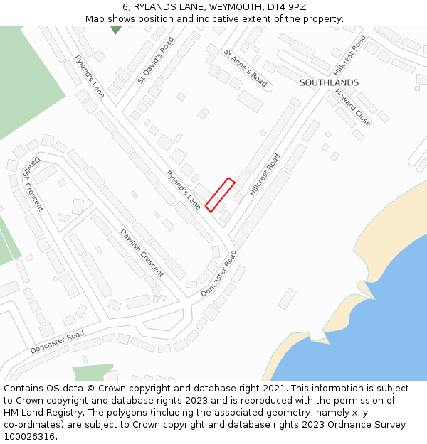 6, RYLANDS LANE, WEYMOUTH, DT4 9PZ: Location map and indicative extent of plot