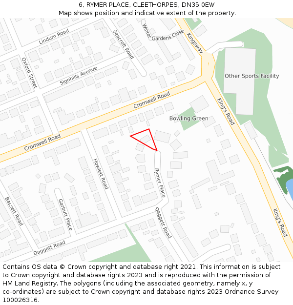 6, RYMER PLACE, CLEETHORPES, DN35 0EW: Location map and indicative extent of plot