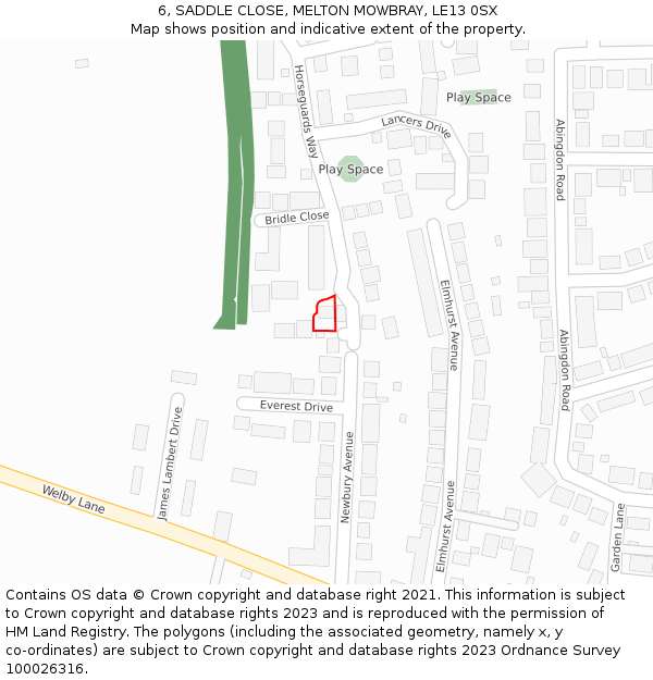 6, SADDLE CLOSE, MELTON MOWBRAY, LE13 0SX: Location map and indicative extent of plot