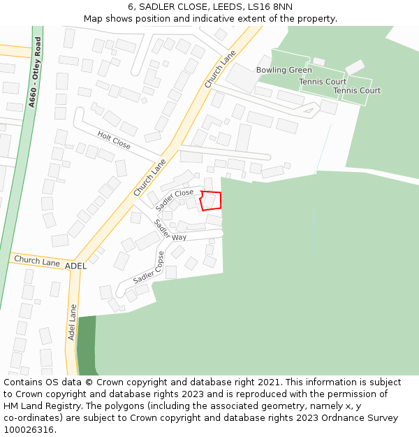 6, SADLER CLOSE, LEEDS, LS16 8NN: Location map and indicative extent of plot