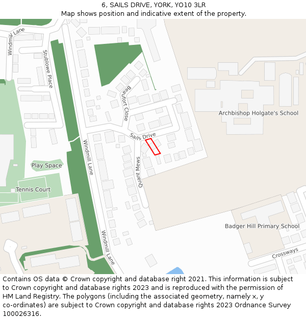6, SAILS DRIVE, YORK, YO10 3LR: Location map and indicative extent of plot