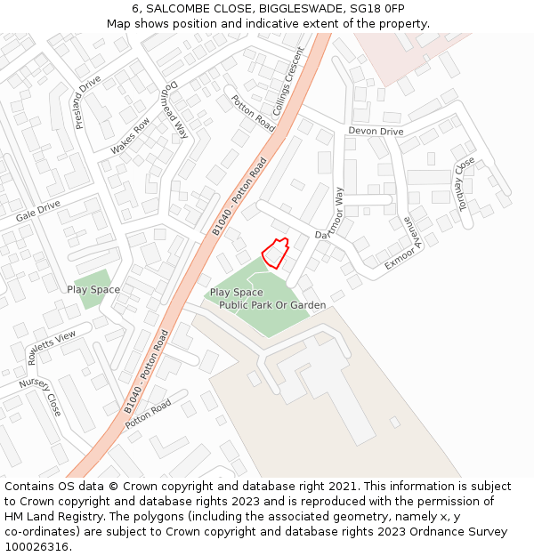 6, SALCOMBE CLOSE, BIGGLESWADE, SG18 0FP: Location map and indicative extent of plot