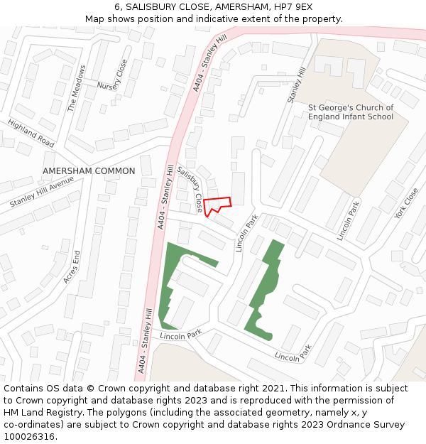 6, SALISBURY CLOSE, AMERSHAM, HP7 9EX: Location map and indicative extent of plot
