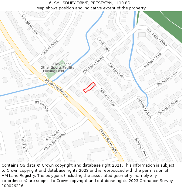 6, SALISBURY DRIVE, PRESTATYN, LL19 8DH: Location map and indicative extent of plot