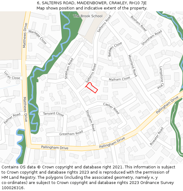 6, SALTERNS ROAD, MAIDENBOWER, CRAWLEY, RH10 7JE: Location map and indicative extent of plot