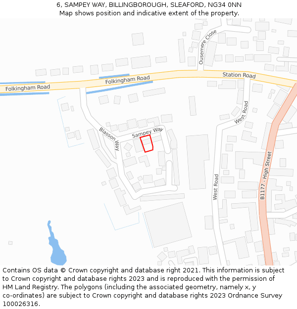 6, SAMPEY WAY, BILLINGBOROUGH, SLEAFORD, NG34 0NN: Location map and indicative extent of plot