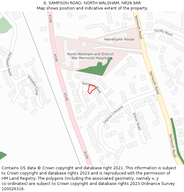 6, SAMPSON ROAD, NORTH WALSHAM, NR28 9AR: Location map and indicative extent of plot