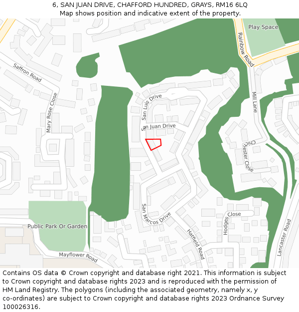 6, SAN JUAN DRIVE, CHAFFORD HUNDRED, GRAYS, RM16 6LQ: Location map and indicative extent of plot