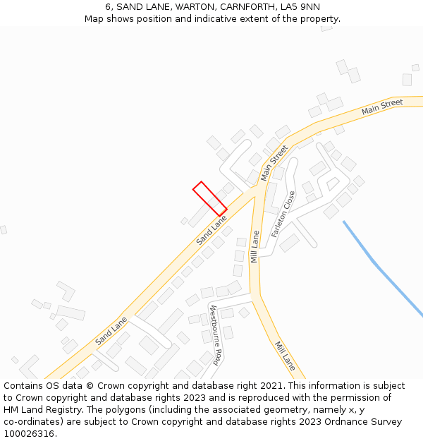 6, SAND LANE, WARTON, CARNFORTH, LA5 9NN: Location map and indicative extent of plot