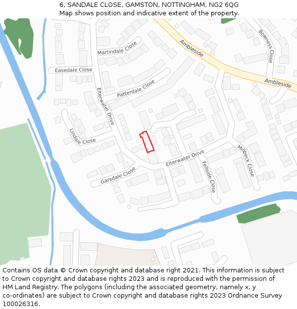 6, SANDALE CLOSE, GAMSTON, NOTTINGHAM, NG2 6QG: Location map and indicative extent of plot