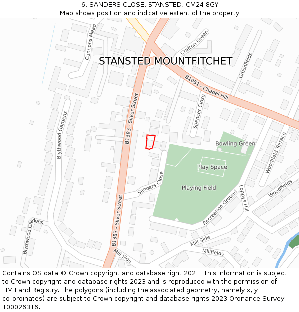 6, SANDERS CLOSE, STANSTED, CM24 8GY: Location map and indicative extent of plot