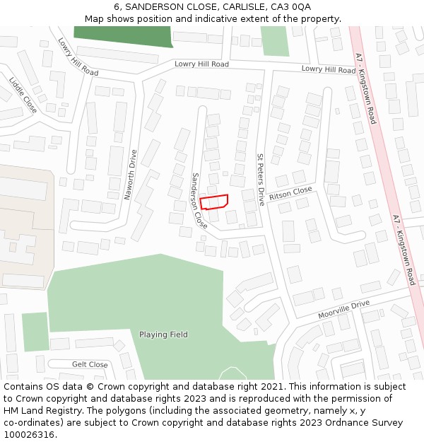 6, SANDERSON CLOSE, CARLISLE, CA3 0QA: Location map and indicative extent of plot