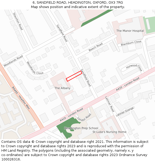 6, SANDFIELD ROAD, HEADINGTON, OXFORD, OX3 7RG: Location map and indicative extent of plot