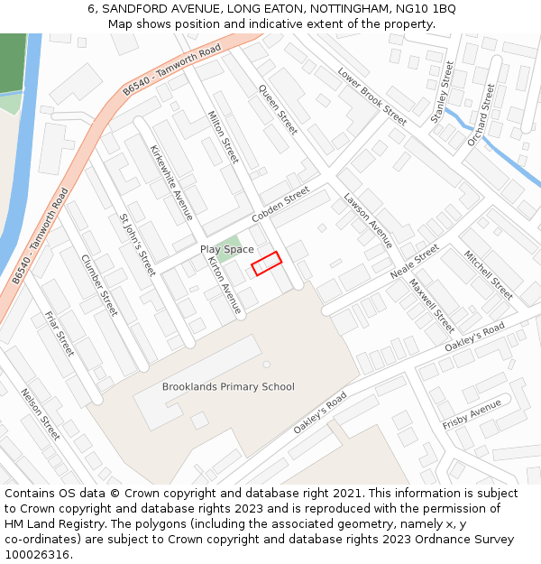 6, SANDFORD AVENUE, LONG EATON, NOTTINGHAM, NG10 1BQ: Location map and indicative extent of plot