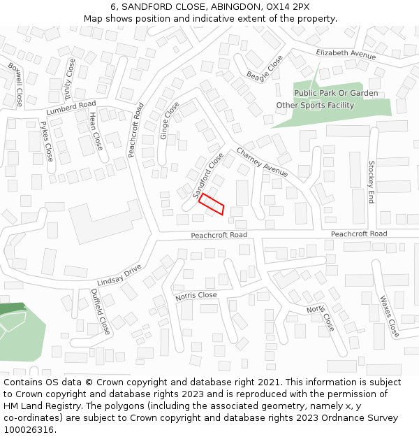 6, SANDFORD CLOSE, ABINGDON, OX14 2PX: Location map and indicative extent of plot