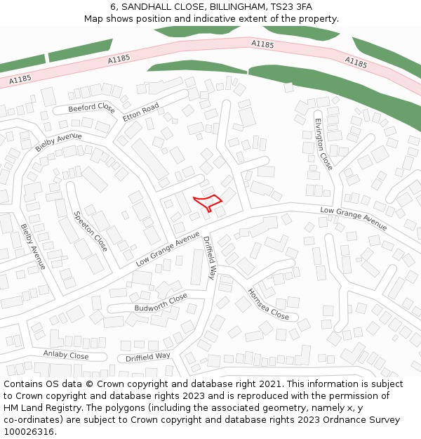 6, SANDHALL CLOSE, BILLINGHAM, TS23 3FA: Location map and indicative extent of plot