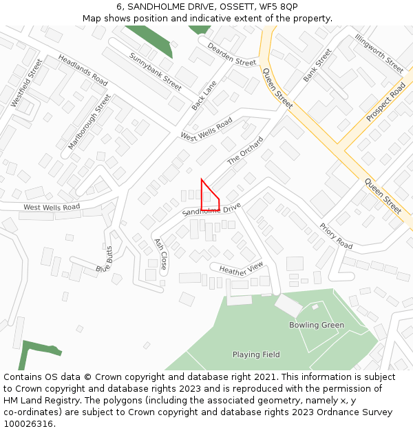 6, SANDHOLME DRIVE, OSSETT, WF5 8QP: Location map and indicative extent of plot