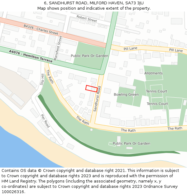 6, SANDHURST ROAD, MILFORD HAVEN, SA73 3JU: Location map and indicative extent of plot