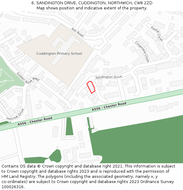 6, SANDINGTON DRIVE, CUDDINGTON, NORTHWICH, CW8 2ZD: Location map and indicative extent of plot