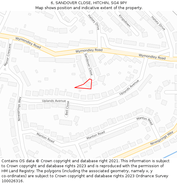 6, SANDOVER CLOSE, HITCHIN, SG4 9PY: Location map and indicative extent of plot