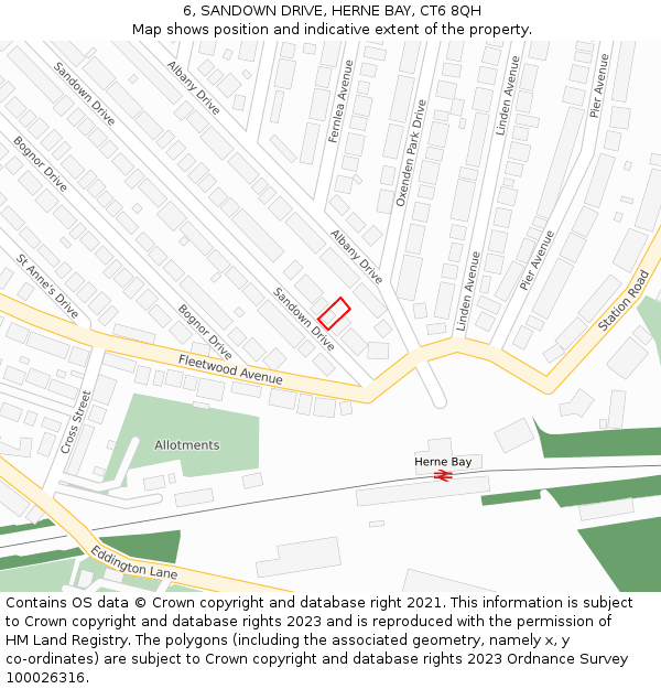 6, SANDOWN DRIVE, HERNE BAY, CT6 8QH: Location map and indicative extent of plot